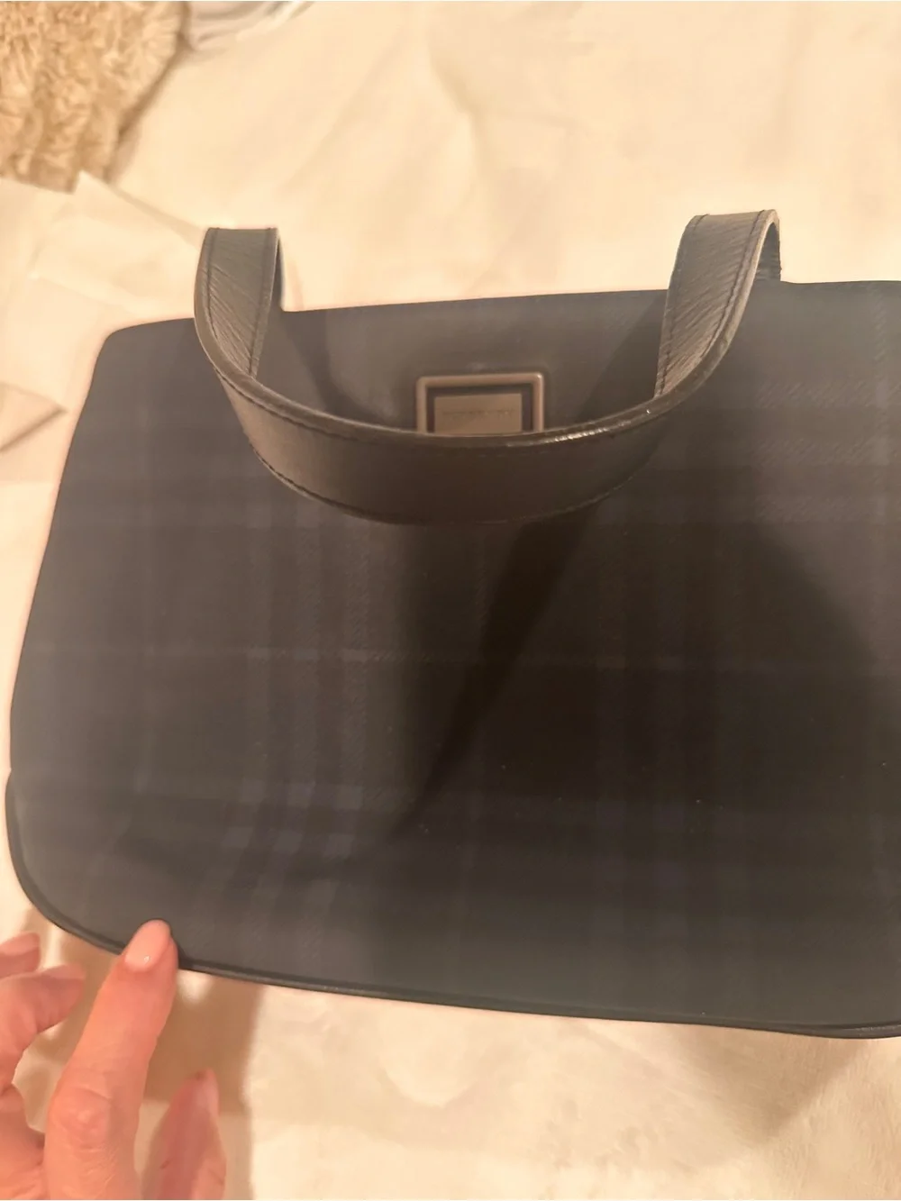 Burberry Black and Blue Plaid Canvas Tote with Leather Handles - Picture 3 of 5